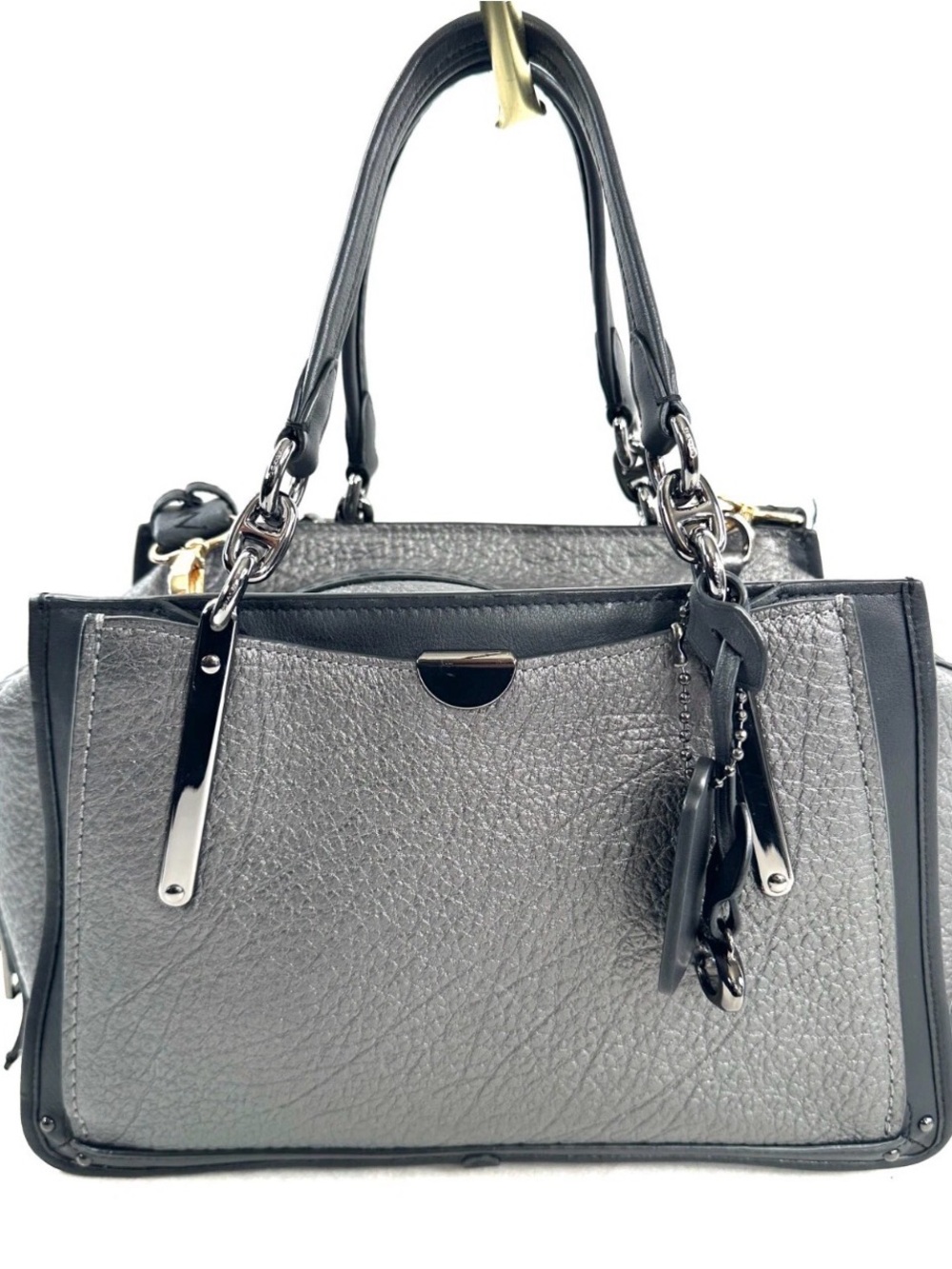 Coach Dreamer 38546 Silver Metallic Embossed Leather Tote Crossbody Bag